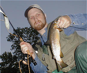 My first trout on the fly, a respectable 14-inch brown.