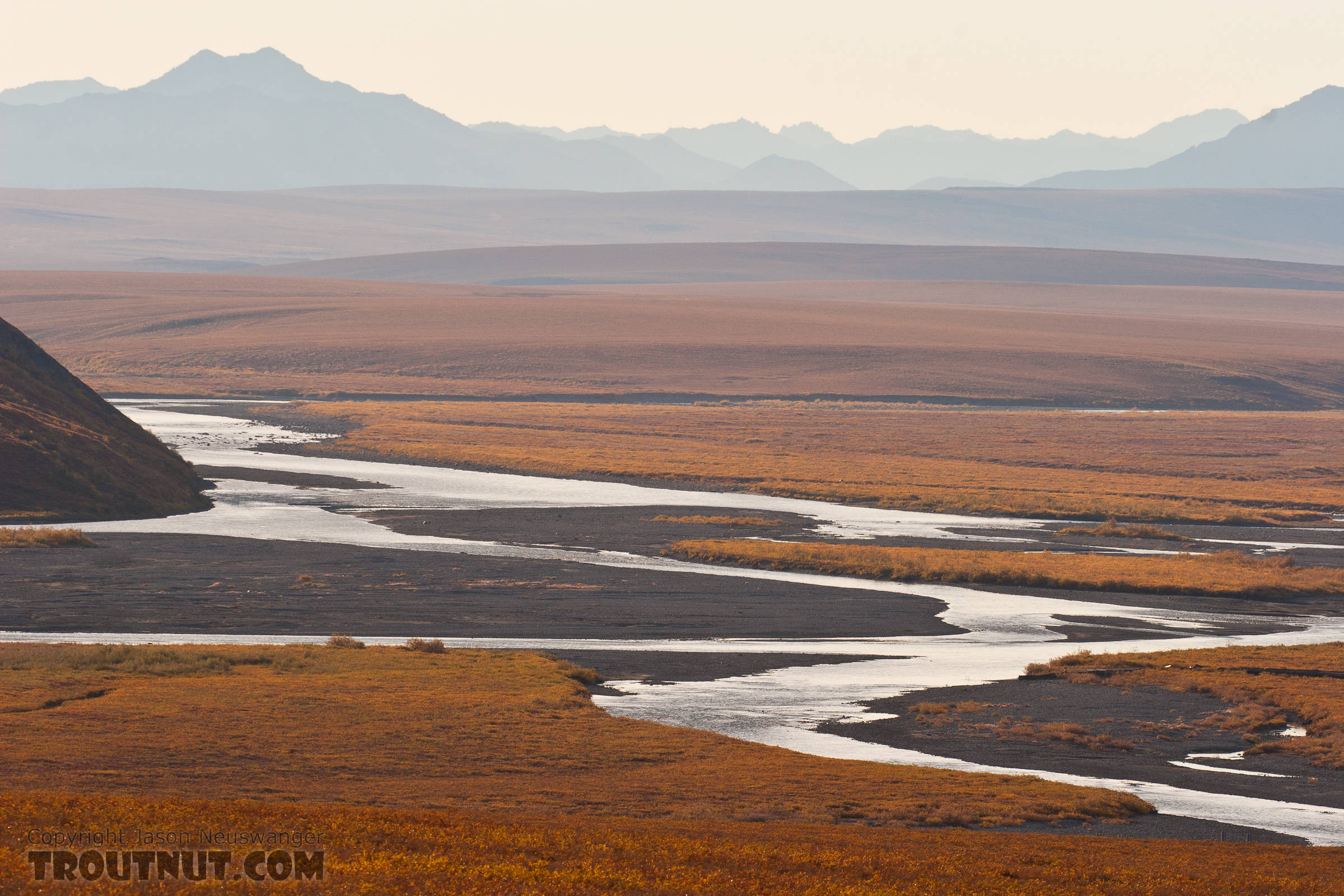 A beautiful braided reach of the Sag River, with the Philip Smith Mountains in the Arctic National Wildlife Refuge (ANWR) in the background. From the Sagavanirktok River in Alaska.