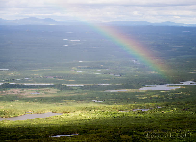 Rainbow over the Clearwater Creek valley. From Clearwater Mountains in Alaska.
