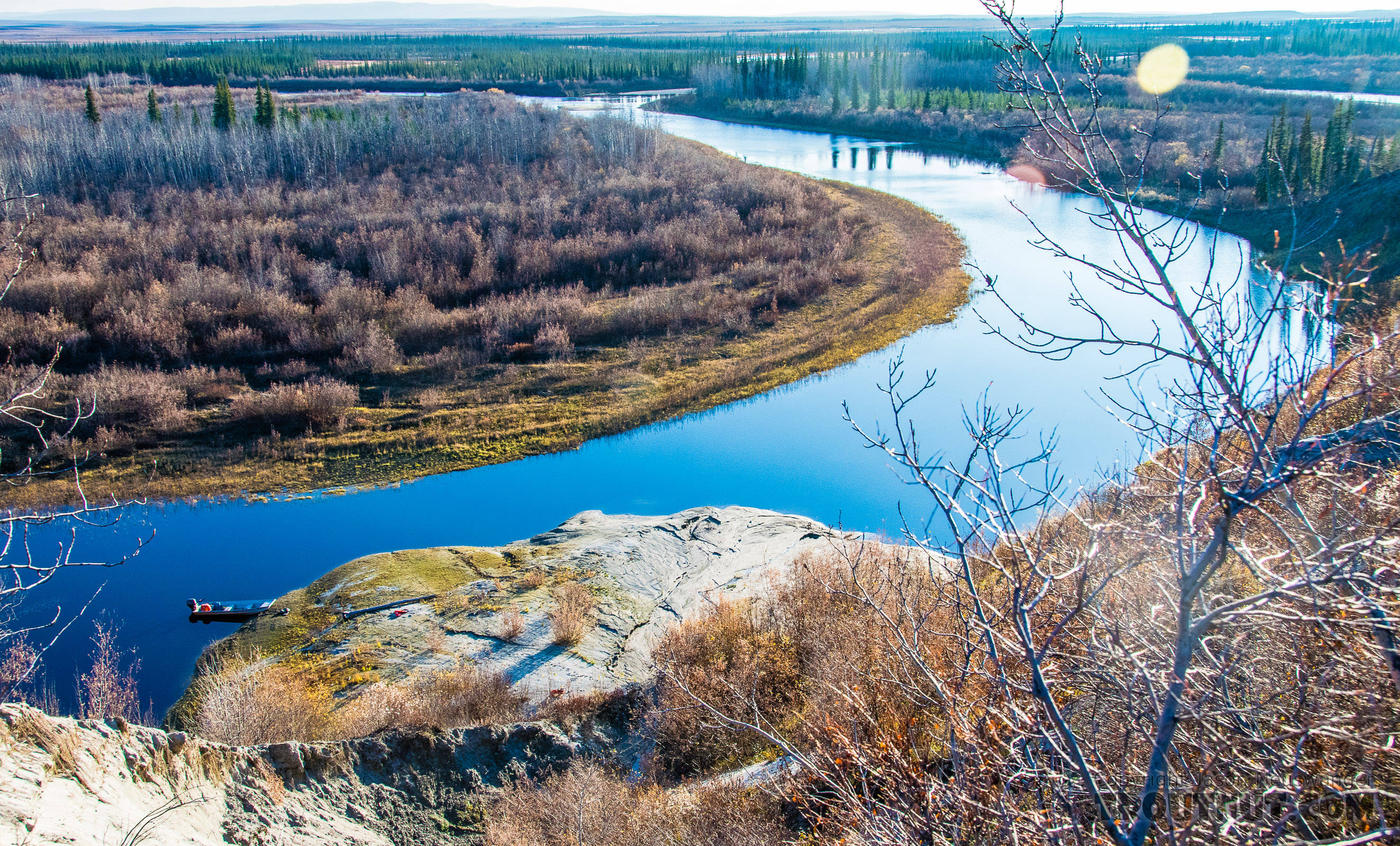 Looking down at the new permafrost slump From the Selawik River in Alaska.