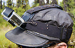 Typical mosquito coverage on my hat during the hike in From the Gulkana River in Alaska.