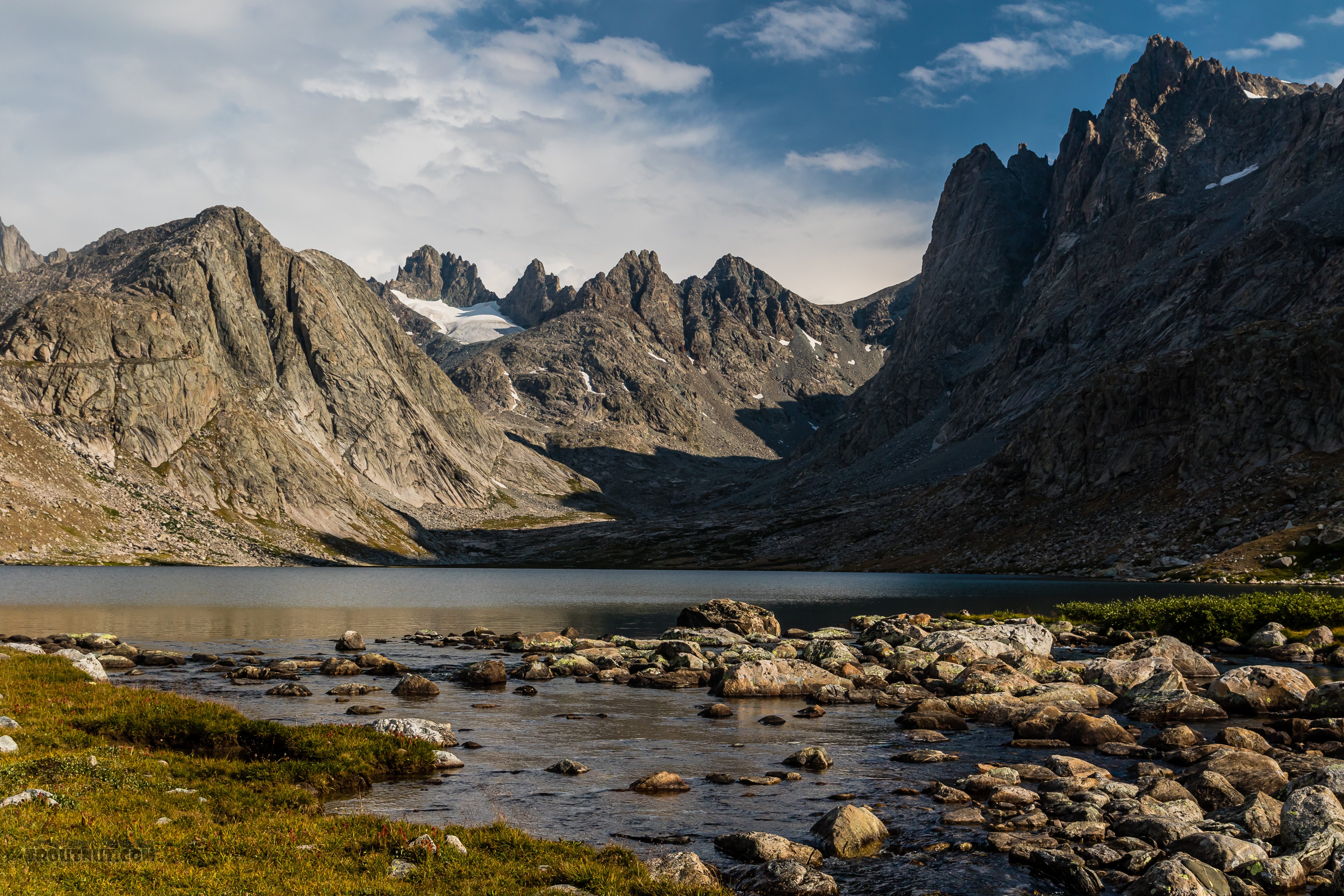 Upper Titcomb Lake outlet From Titcomb Basin in Wyoming.