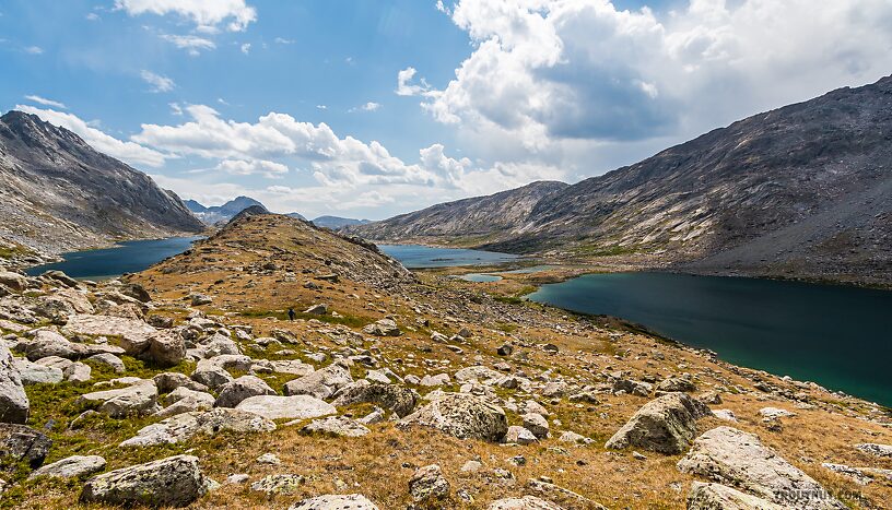Mistake Lake (left), Lower Titcomb (center), and Upper Titcomb ( From Titcomb Basin in Wyoming.
