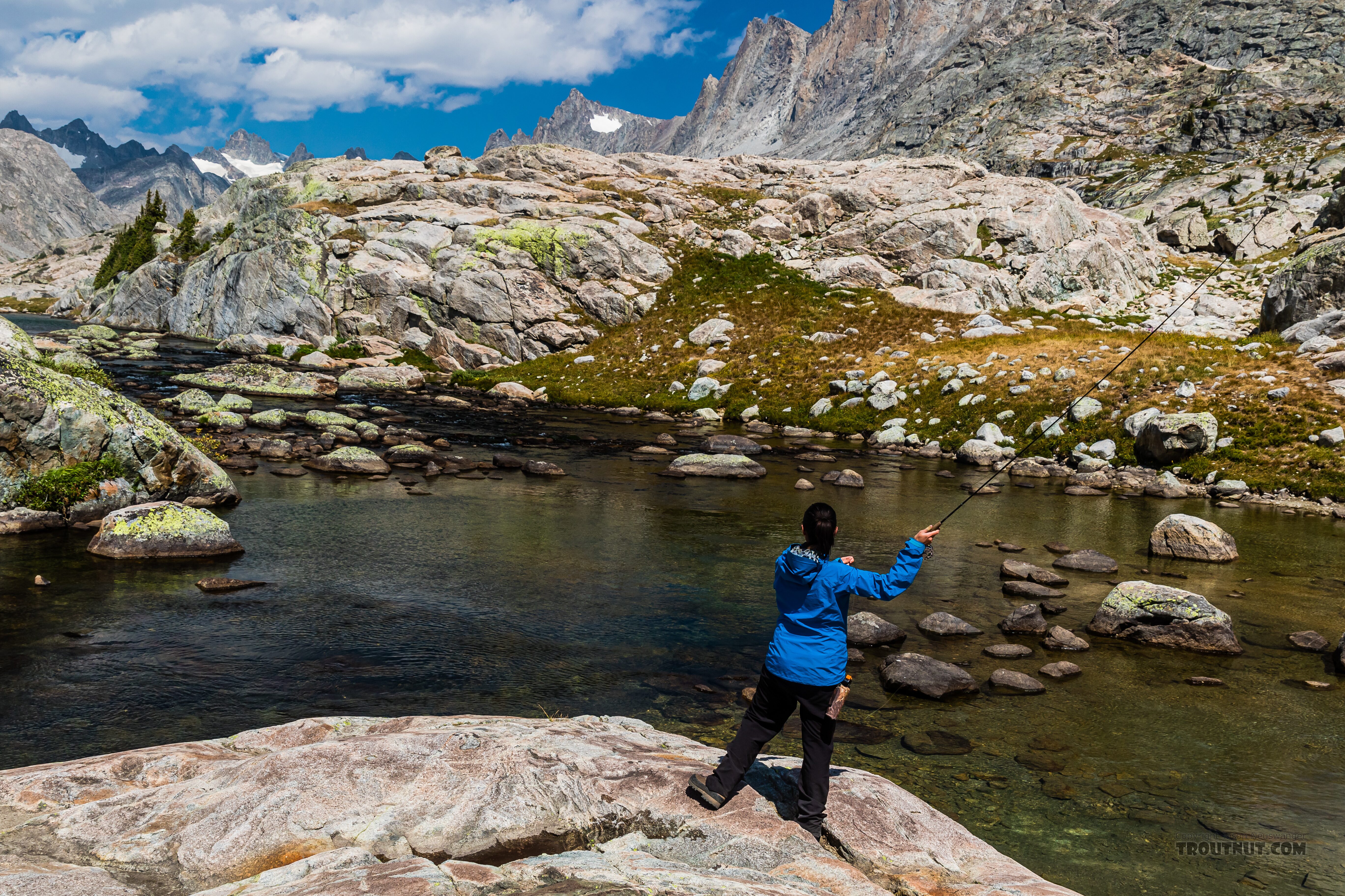 Casting in the Titcomb Basin outlet stream From Titcomb Basin in Wyoming.