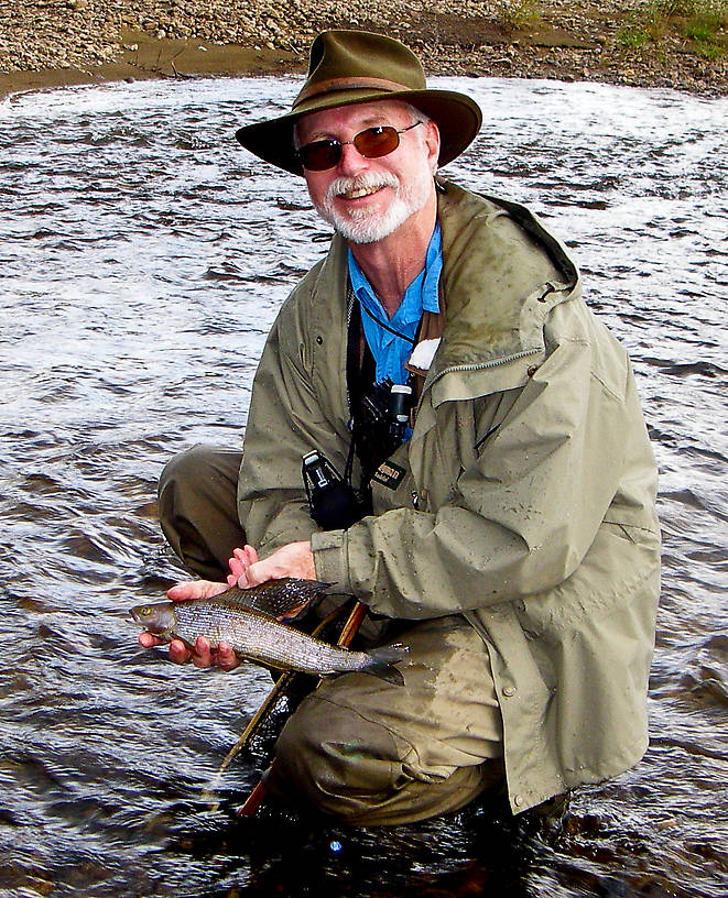 My dad's first arctic grayling. From the Chatanika River in Alaska.