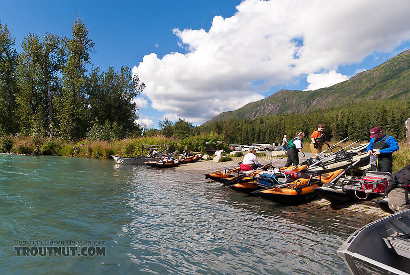 This is one of the busiest spots on the Kenai River, the boat landing across from the mouth of the Russian River. From the Kenai River in Alaska.